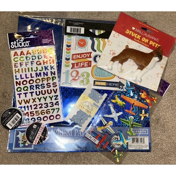 Other - scrapbooking supplies lot 8 Pieces New, Stickers, Paper, Letters, Ribbon, Tape